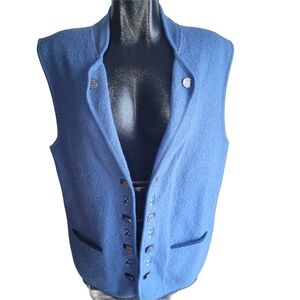 Vintage 90's Emilie 100% Pure Wool Blue Button-Up Grannycore Sweater Vest L